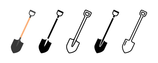 Set of shovel vector icons. Spade for dig. Farming tool. Garden instrument. Vector 10 Eps.