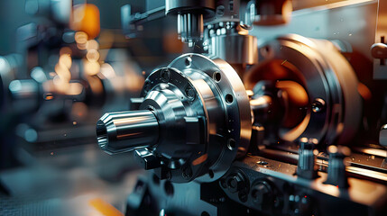 Photorealistic view: CNC milling machine at work detailed metalworking process authentic clear focus.