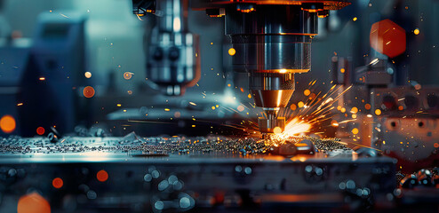 Photorealistic view: CNC milling machine at work detailed metalworking process authentic clear focus.