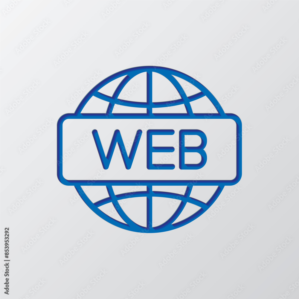 Poster web simple icon vector. flat design. paper cut design. cutted blue symbol with shadow. gray backgrou