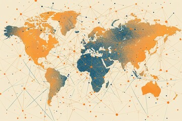 seamless pattern flat illustration style, world map Global network connection. world map point and line composition concept of global business. Vector Illustration world map