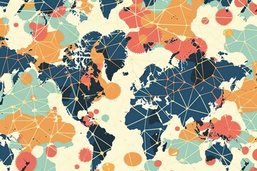 seamless pattern flat illustration style, world map world map connections world map