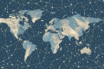 seamless pattern flat illustration style, world map network background with earth map world map