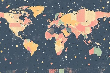 seamless pattern flat illustration style, world map network background with earth map world map
