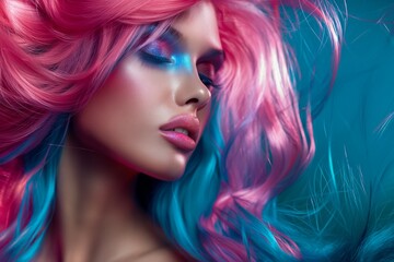 Fototapeta premium In a studio portrait, a woman exudes elegance and beauty with a stylish hairstyle and vibrant makeup.
