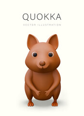 Vector flash card with quokka. Funny little brown animal. Memory concept