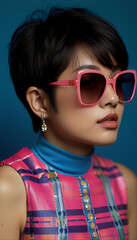 Obraz premium Woman Asian Punk Rock 1980s Sunglasses New Wave Fashion Cosmetics Beauty