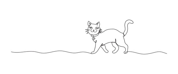 Cat continuous one line drawing, single line art element, minimalist sketch line vector illustration, halloween spooky concept