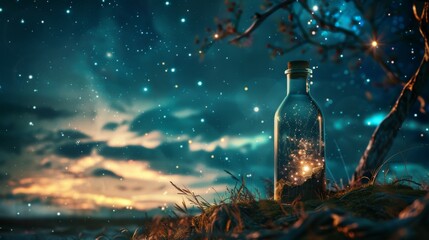 Obraz premium A Bottle Filled with Stars in a Mystical Night