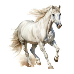 white horse watercolor isolated on transparent background cutout