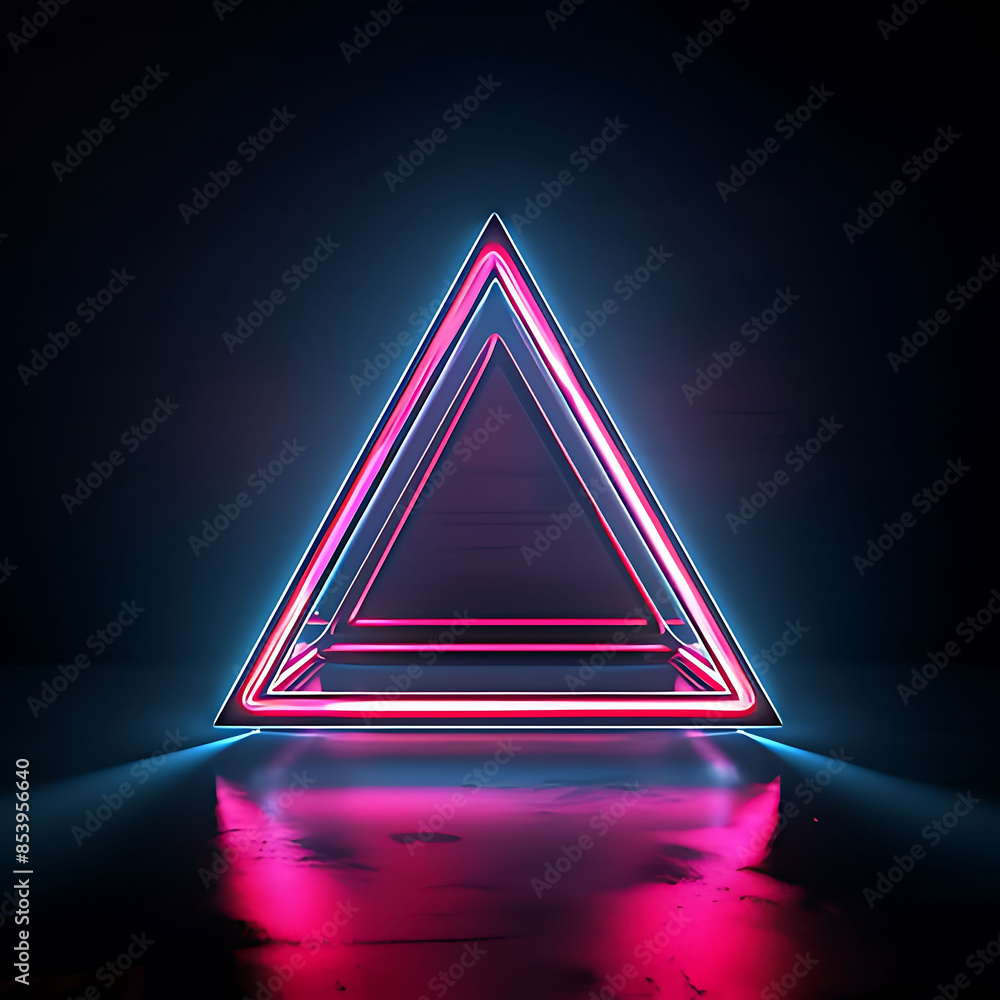 Poster 3d rendering of neon triangle