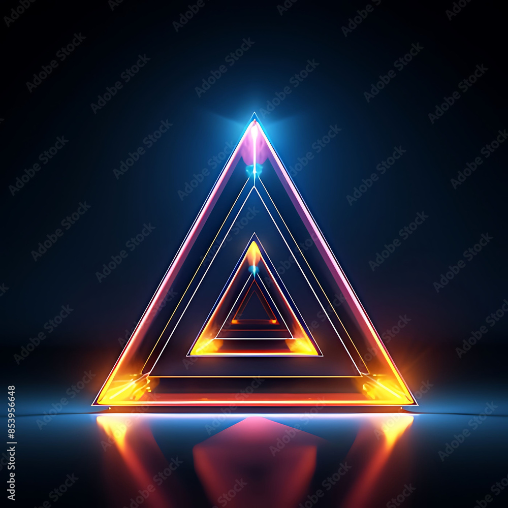 Poster 3d rendering of neon triangle