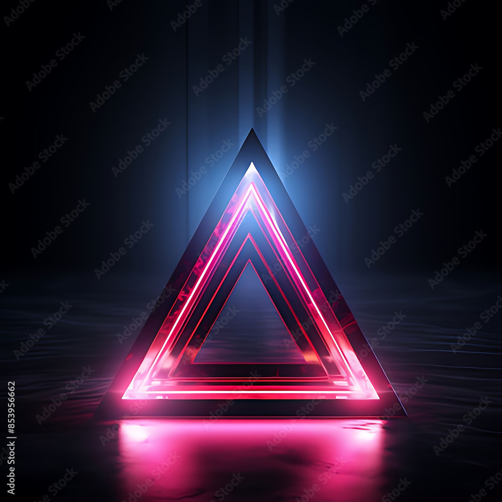 Poster 3d rendering of neon triangle