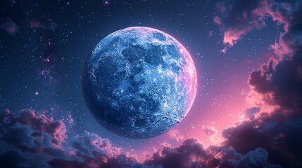Fototapeta premium Blue Moon Rising Through Pink Clouds