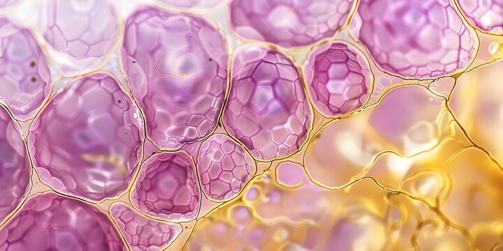 Microscopic view of simple squamous epithelium with thin flat cells. Concept Scientific Illustration, Biology Study, Cell Structure, Microscopic Analysis
