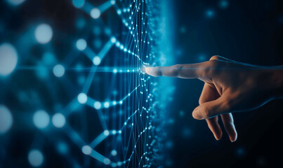 Finger touching a hologram of data security icon