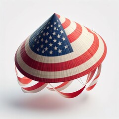 Vietnamese conical hats have colorful flag shapes