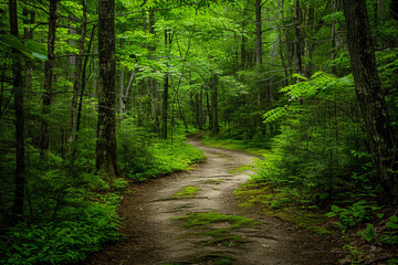 Fototapeta premium Calm Forest Landscape full of dense trees, plants and a natural path