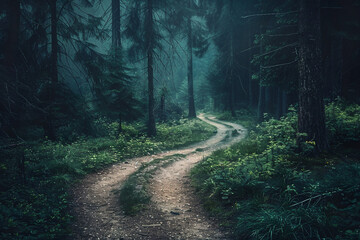 Fototapeta premium Calm Forest Landscape full of dense trees, plants and a natural path