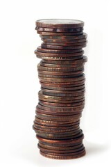 Financial Growth Concept with Stack of Coins Showing Compound Interest Evolution on White Background