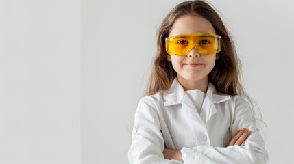 Smiling Girl in Lab Coat and Glasses