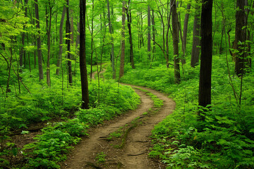 Fototapeta premium Calm Forest Landscape full of dense trees, plants and a natural path