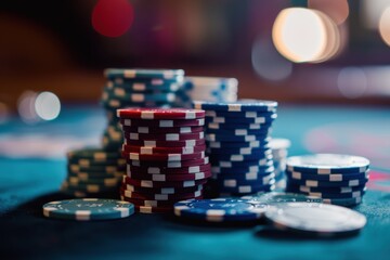 Naklejka premium Personalized Casino Chips with Player's Initials on Poker Table - Exclusive Customized Gambling Experience with Engraved Tokens