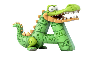 Obraz premium A fun 3D crocodile character standing beside a large green letter A on transparent background