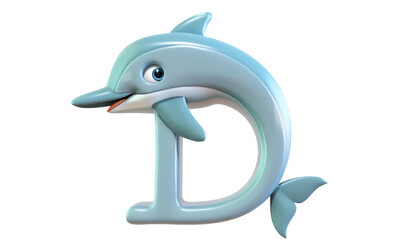 Obraz premium A happy dolphin character alongside a large letter D, on a transparent background