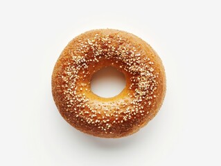 delicious-looking bagel with sprinkled sesame seeds on a white background