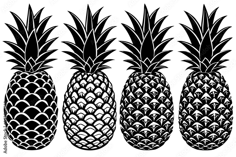 Wall mural pineapple fruit line art silhouette vector illustration