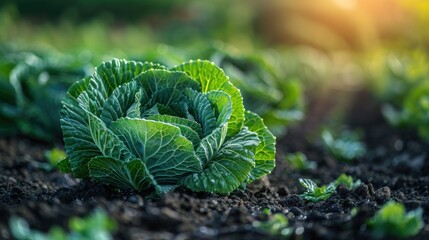 Cabbage Plant in a Garden with Sunlight