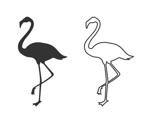 Flamingo bird line icon in flat style, vector illustration design on white background