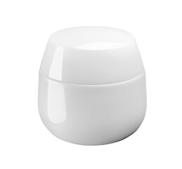 Blank template clean white jar with white cap for cosmetic cream. pink plastic container for care face or gel for beauty skin, Mock-up for design