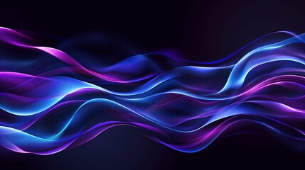 Abstract purple and blue vector background with smooth lines on black background.