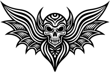 line art skull wing shape ornaments vector illustration