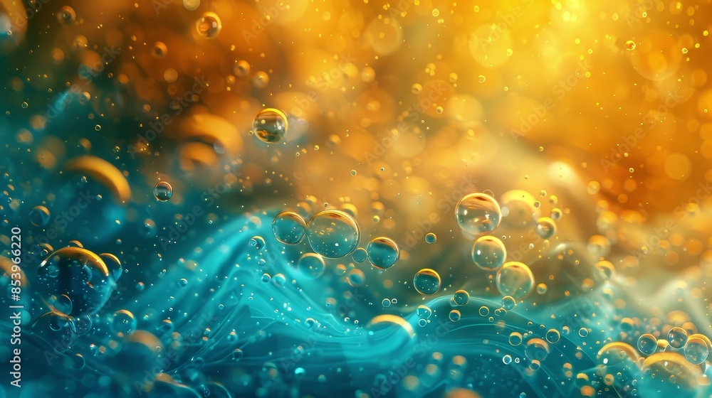 Poster abstract bubbles in blue and gold