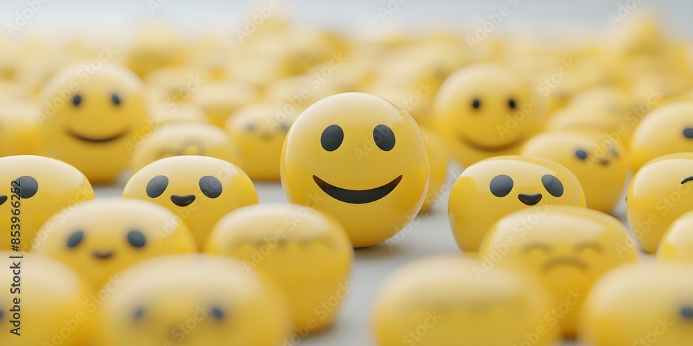 Poster 3d rendering of smiling emoticons for social media communication backdrop. concept 3d rendering, smi