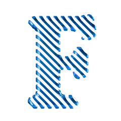 White symbol with blue diagonal ultra thin straps. letter f