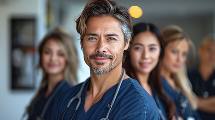 Obraz premium group of medical professions in a hospital