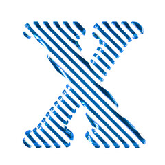 White symbol with blue diagonal ultra thin straps. letter x