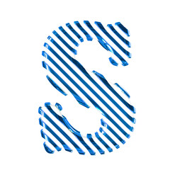 White symbol with blue diagonal ultra thin straps. letter s