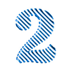 White symbol with blue diagonal ultra thin straps. number 2