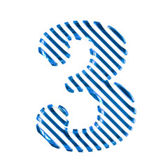 White symbol with blue diagonal ultra thin straps. number 3