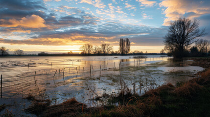 Obraz premium Farmland under water. Flooding in rural areas.