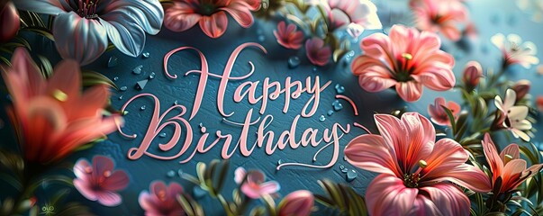 Design a top-down perspective of a Happy Birthday message written in beautiful hand-lettering on chic stationery, capturing a sense of celebration and sophistication