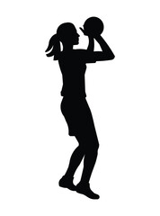 Black Isolated silhouette of girl volleyball player jumps up to push the ball with two hands