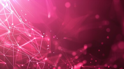 Abstract pink background with pink dots connected in the form of low poly network.