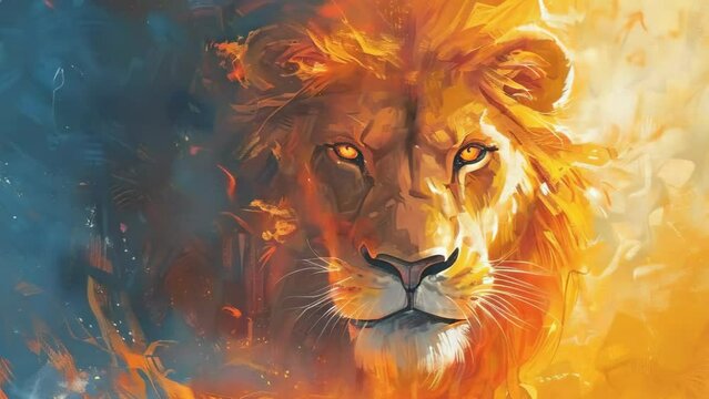 A portrait vividly depicting the fiery essence of a lion, serving as a powerful symbol of courage and strength