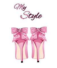 Pink stiletto shoes. Fashion Illustration. Women's shoes. Illustration can be used as a print, for store decoration, invitations and much more. Vector